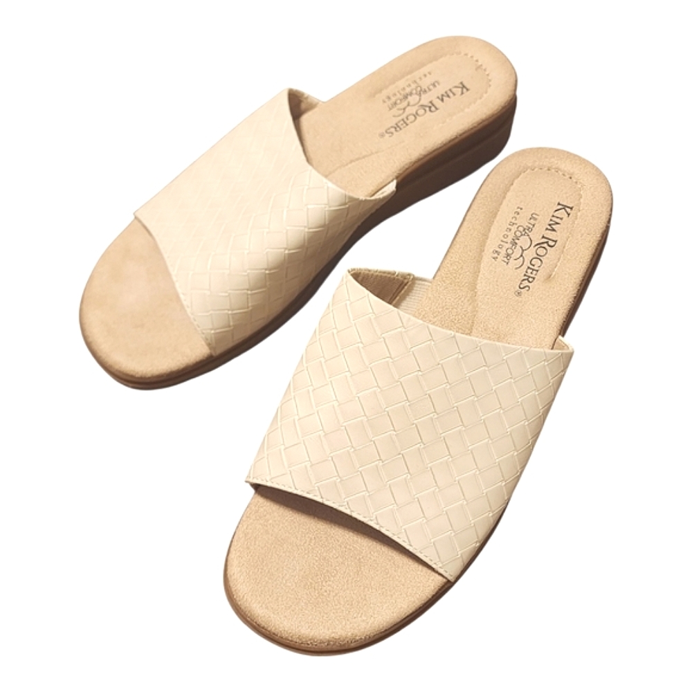 Kim Rogers Rabecky Women's Sz 8.5 Ivory/ Tan Woven Slide Sandals Comfy Stylish